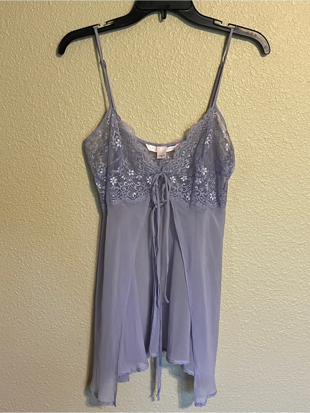 Victoria’s Secret M Vintage Lavender Silk Lace Babydoll Chemise with Front Tie